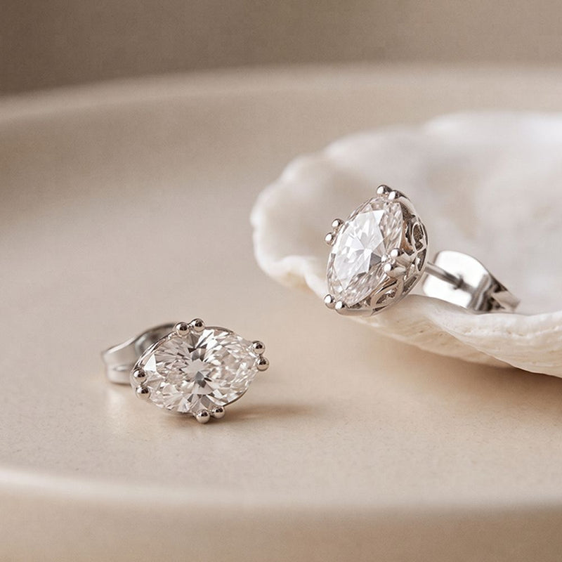1.00 Ct Oval Cut Lab Grown Diamond Solitaire Stud Earrings for Women White