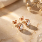 1.20 Ct Oval Cut Lab Grown Diamond Halo Stud Earrings for Women Rose Gold