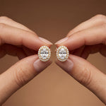1.20 Ct Oval Cut Lab Grown Diamond Halo Stud Earrings for Women Gold