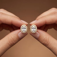 1.20 Ct Oval Cut Lab Grown Diamond Halo Stud Earrings for Women Gold