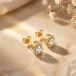 1.20 Ct Oval Cut Lab Grown Diamond Halo Stud Earrings for Women Gold