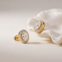 1.20 Ct Oval Cut Lab Grown Diamond Halo Stud Earrings for Women Gold