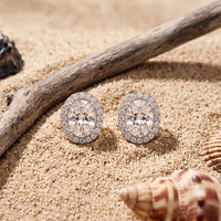 1.20 Ct Oval Cut Lab Grown Diamond Halo Stud Earrings for Women White