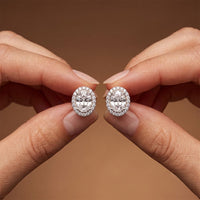 1.20 Ct Oval Cut Lab Grown Diamond Halo Stud Earrings for Women White