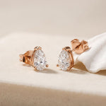 1.00 Ct Pear Cut Lab Grown Diamond Minimalist Stud Earrings for Women Rose Gold