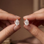 1.00 Ct Pear Cut Lab Grown Diamond Minimalist Stud Earrings for Women Rose Gold