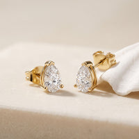 1.00 Ct Pear Cut Lab Grown Diamond Minimalist Stud Earrings for Women Gold