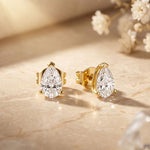 1.00 Ct Pear Cut Lab Grown Diamond Minimalist Stud Earrings for Women Gold