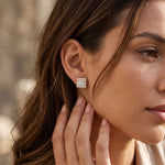 1.30 Ct Princess Cut Lab Grown Diamond Halo Stud Earrings for Women Rose Gold