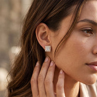 1.30 Ct Princess Cut Lab Grown Diamond Halo Stud Earrings for Women Rose Gold