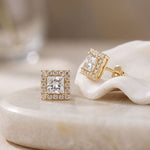1.30 Ct Princess Cut Lab Grown Diamond Halo Stud Earrings for Women Gold