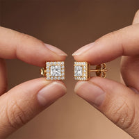1.30 Ct Princess Cut Lab Grown Diamond Halo Stud Earrings for Women Gold