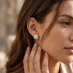 1.30 Ct Princess Cut Lab Grown Diamond Halo Stud Earrings for Women Gold