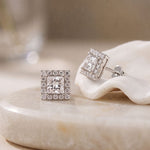 1.30 Ct Princess Cut Lab Grown Diamond Halo Stud Earrings for Women White