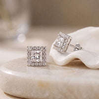 1.30 Ct Princess Cut Lab Grown Diamond Halo Stud Earrings for Women White