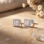 1.30 Ct Princess Cut Lab Grown Diamond Halo Stud Earrings for Women White