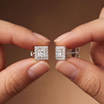 1.30 Ct Princess Cut Lab Grown Diamond Halo Stud Earrings for Women White