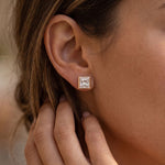 0.90 Ct Princess Cut Lab Grown Diamond Bezel Set Stud Earrings for Women Rose Gold