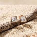 0.90 Ct Princess Cut Lab Grown Diamond Bezel Set Stud Earrings for Women Rose Gold