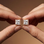 0.90 Ct Princess Cut Lab Grown Diamond Bezel Set Stud Earrings for Women Rose Gold