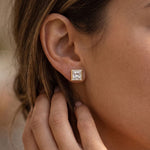 0.90 Ct Princess Cut Lab Grown Diamond Bezel Set Stud Earrings for Women Gold