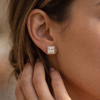 0.90 Ct Princess Cut Lab Grown Diamond Bezel Set Stud Earrings for Women Gold