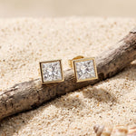 0.90 Ct Princess Cut Lab Grown Diamond Bezel Set Stud Earrings for Women Gold