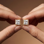 0.90 Ct Princess Cut Lab Grown Diamond Bezel Set Stud Earrings for Women Gold