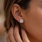 0.90 Ct Princess Cut Lab Grown Diamond Bezel Set Stud Earrings for Women White
