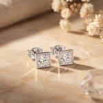 0.90 Ct Princess Cut Lab Grown Diamond Bezel Set Stud Earrings for Women White