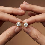 1.00 Ct Round Cut Lab Grown Diamond Bezel Set Stud Earrings for Women Gold