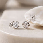 1.00 Ct Round Cut Lab Grown Diamond Bezel Set Stud Earrings for Women White