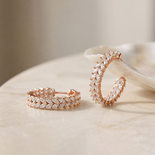 4.40 Ct Marquise Cut Lab Grown Diamond Leaf Cluster Hoop Earrings Rose Gold