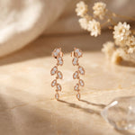 0.45 Ct Round Cut Lab Grown Diamond Leaf Drop Dangle Earrings for Women Rose Gold
