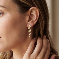 0.45 Ct Round Cut Lab Grown Diamond Leaf Drop Dangle Earrings for Women Gold