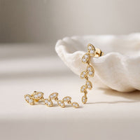 0.45 Ct Round Cut Lab Grown Diamond Leaf Drop Dangle Earrings for Women Gold