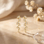 0.45 Ct Round Cut Lab Grown Diamond Leaf Drop Dangle Earrings for Women Gold