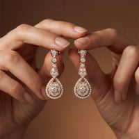 1.30 Ct Round Cut Lab Grown Diamond Geometric Dangle Earrings for Women Rose Gold