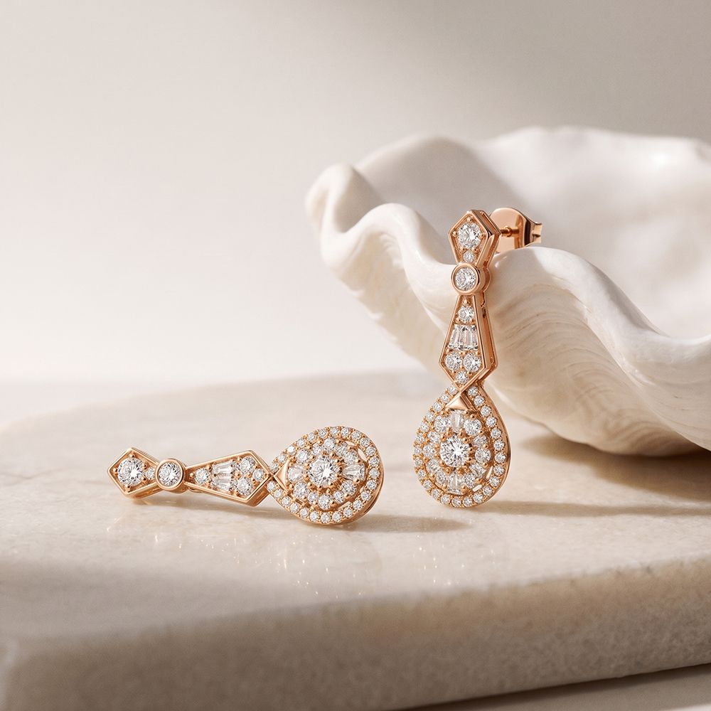 1.30 Ct Round Cut Lab Grown Diamond Geometric Dangle Earrings for Women Rose Gold