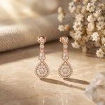 1.30 Ct Round Cut Lab Grown Diamond Geometric Dangle Earrings for Women Rose Gold