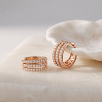 2.00 Ct Round Cut Lab Grown Diamond Triple Row Hoop Earrings for Women Rose Gold