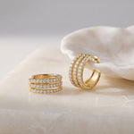 2.00 Ct Round Cut Lab Grown Diamond Triple Row Hoop Earrings for Women Gold