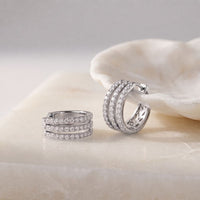 2.00 Ct Round Cut Lab Grown Diamond Triple Row Hoop Earrings for Women White