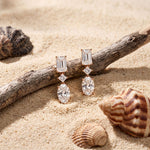 3.10 Ct Emerald Cut Lab Grown Diamond Mixed Cut Dangle Earrings Rose Gold