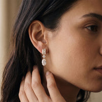 3.10 Ct Emerald Cut Lab Grown Diamond Mixed Cut Dangle Earrings Rose Gold