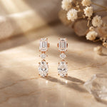 3.10 Ct Emerald Cut Lab Grown Diamond Mixed Cut Dangle Earrings Rose Gold