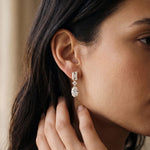 3.10 Ct Emerald Cut Lab Grown Diamond Mixed Cut Dangle Earrings Gold