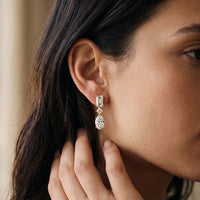 3.10 Ct Emerald Cut Lab Grown Diamond Mixed Cut Dangle Earrings Gold