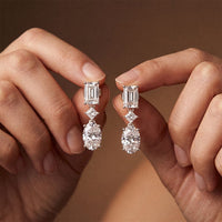 3.10 Ct Emerald Cut Lab Grown Diamond Mixed Cut Dangle Earrings White