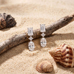3.10 Ct Emerald Cut Lab Grown Diamond Mixed Cut Dangle Earrings White
